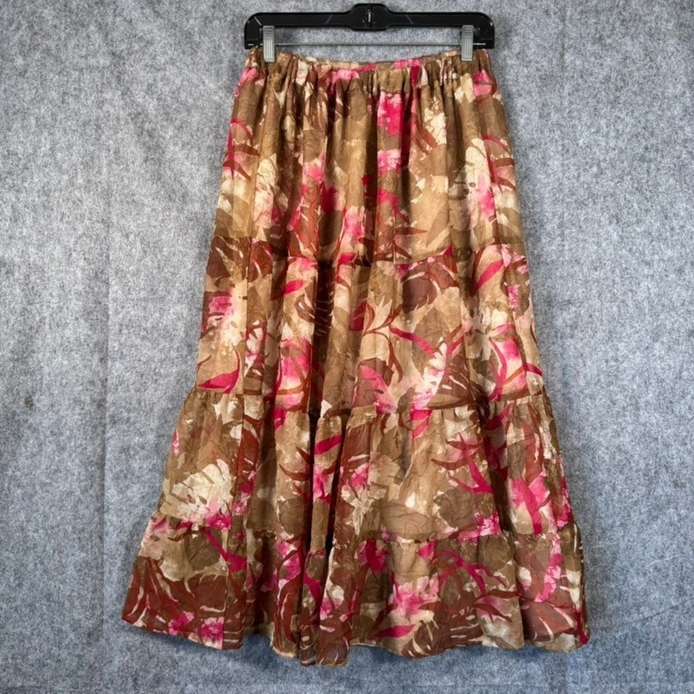 Y2k Forest Fairy Skirt Womens Size 10 Boho Layered Midi Crinkle Tiered Floral